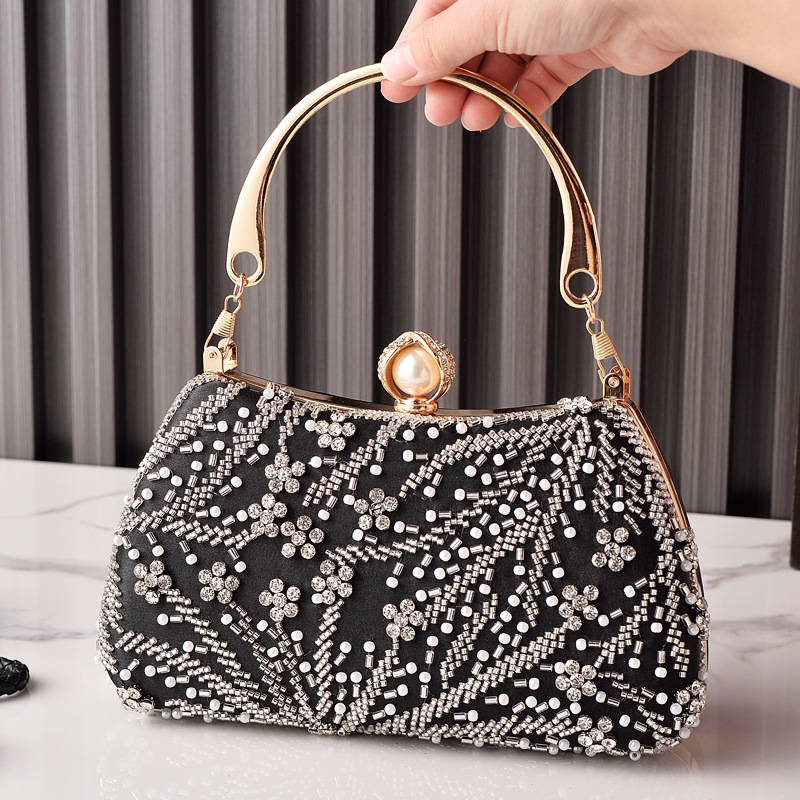 Luxury Bags In China Wholesale - Black Handbag Beading Vintage Women's Party