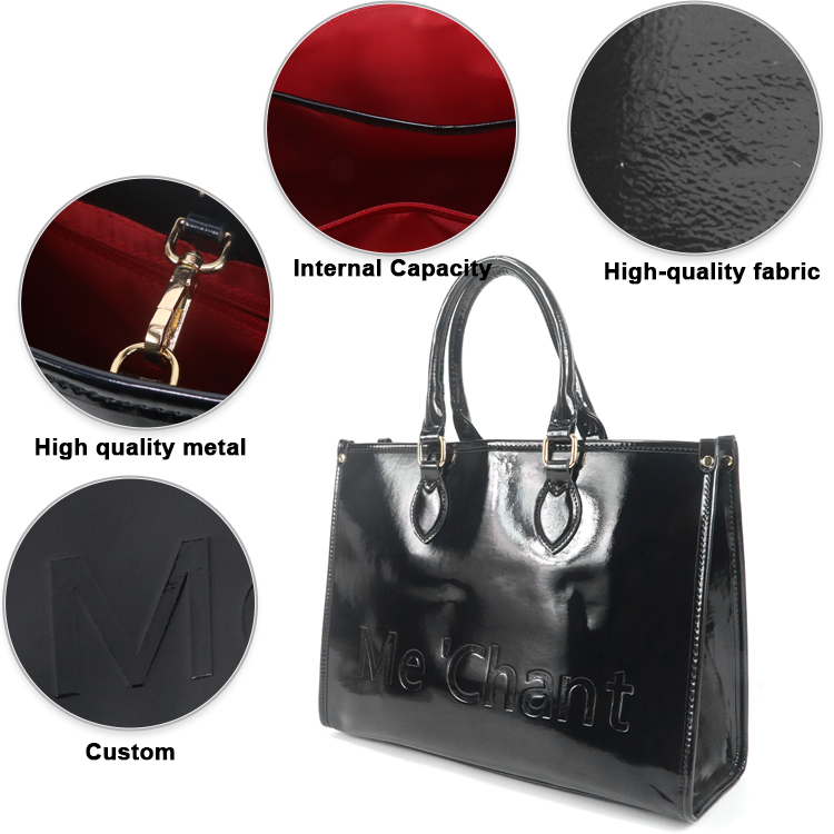 Women Black Glossy Patent PU L - Top Handle Patent Bag recension och pris
